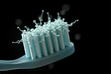 Symbolic representation of unseen bacteria on toothbrush.