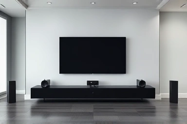 Living room with soundbar creating immersive audio experience