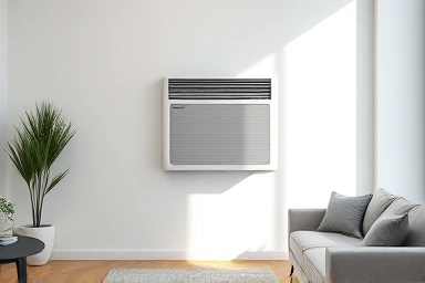 Quiet window air conditioner in a serene living room.
