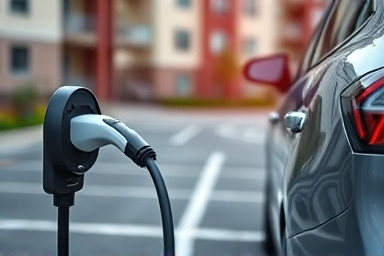 Electric vehicle charging at an apartment complex.