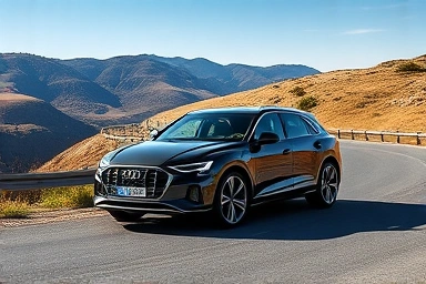 Audi Q8 e-tron facelift electric SUV on scenic road