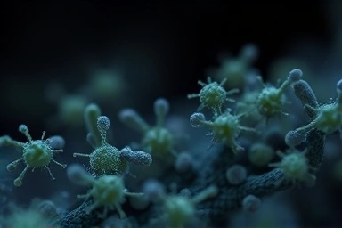 Microscopic view of mold and bacteria, symbolizing hidden car AC odor causes.