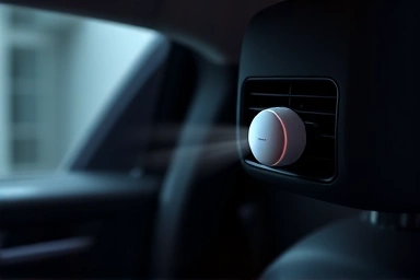 Modern car interior with a subtle clip-on air freshener.