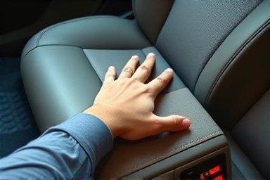 Comfortable car console cushion supporting driver's arm.
