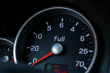 Car fuel gauge showing full tank