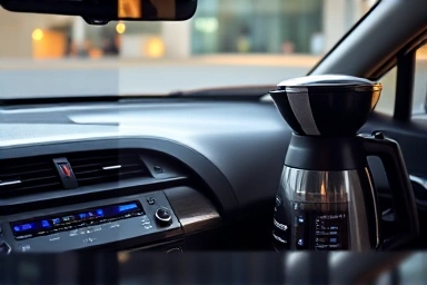 Car dashboard with inverter and coffee pot