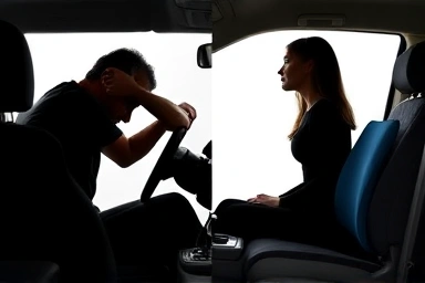 Before and after comparison of driver posture with lumbar support.