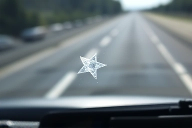 Car windshield stone chip detail