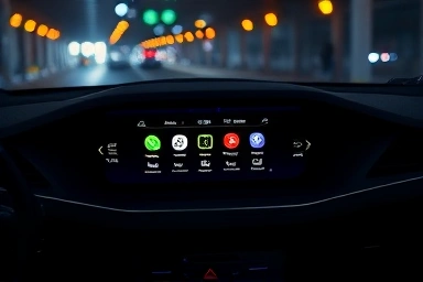 Modern car dashboard with glowing navigation screen.