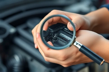 Mechanic inspecting certified used car engine.