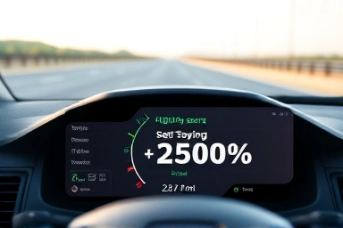 Car dashboard showing insurance discount for connected car score.