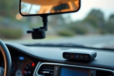 Dashcam and backup battery in a car dashboard