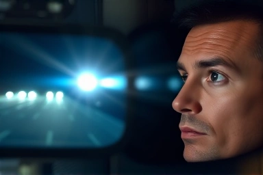 Driver's eye viewing digital mirror with auto-dimming headlights