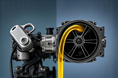 Split image of traditional vs. modern engine oil concepts