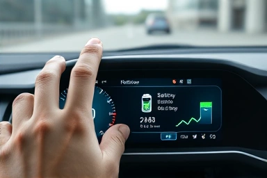 Hand interacting with electric car dashboard display