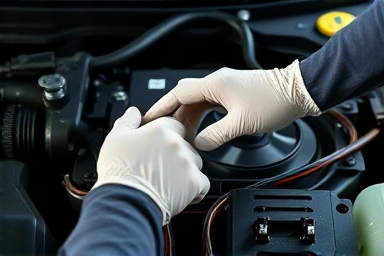 Expert mechanic inspects water-damaged car engine