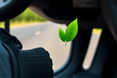 Driver's foot near brake, symbolizing fuel-efficient driving