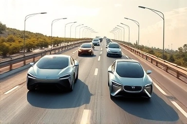 Futuristic highway with autonomous cars.