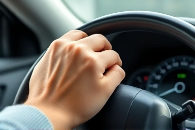 Driver using cruise control, showing relaxed driving and fuel efficiency.
