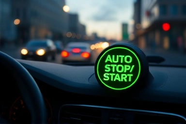 Car dashboard with glowing ISG system button