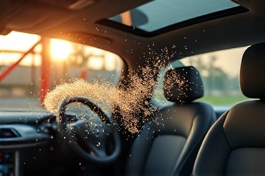 Harmful VOCs dissipating from a car, symbolizing purification.