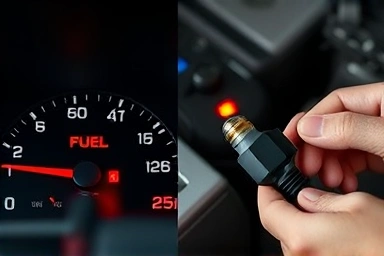 Dashboard fuel gauge dropping, mechanic replacing oxygen sensor