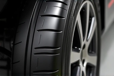 Pristine black car tire with a protective sheen