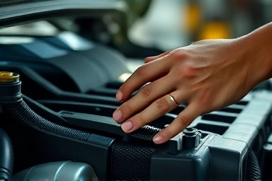 Mechanic inspecting a car engine for oil leaks.