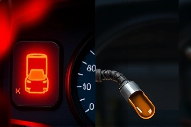 Car engine warning light and stylized oil leak symbol.