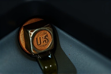 Rusty bolt and water in a car, symbolizing flood damage.
