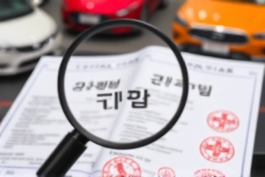 Magnifying glass over car registration documents showing differences