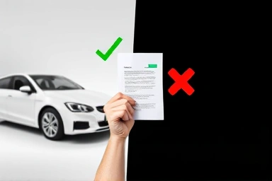 Symbolic split image of informed vs. uninformed car purchase