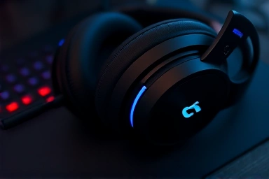 Modern 7.1 channel gaming headset on a desk.
