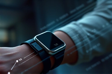 Futuristic AI wearable device glowing on a wrist