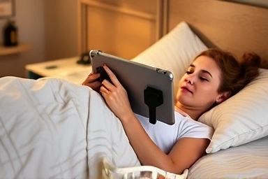 Comfortable bed setup with tablet mount