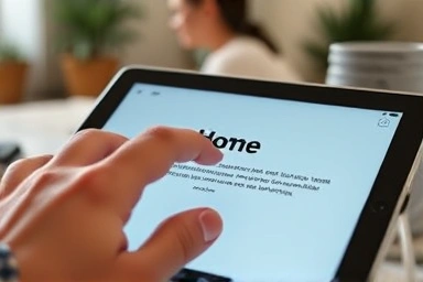 Close-up of a large font tablet interface for easy senior use.