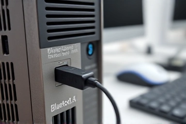 Small Bluetooth 5.4 dongle upgrading an old PC to wireless.