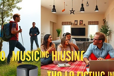 People enjoying music with Bluetooth speakers in various life scenarios.