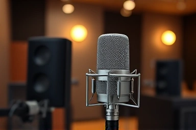 Professional condenser microphone in a studio setting