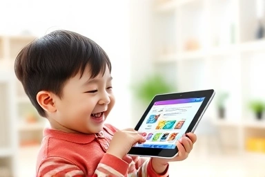 Elementary student using tablet for online learning
