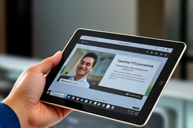 Close-up of tablet screen with online lecture content