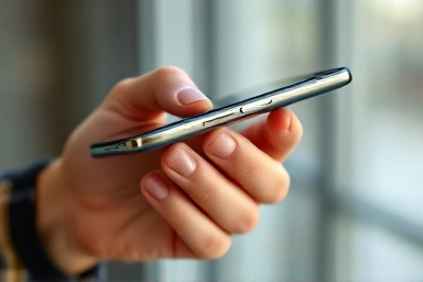 Compact foldable smartphone, hand holding device, portability, sleek design, premium build