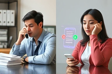 Overwhelmed worker vs. efficient worker using AI call summary