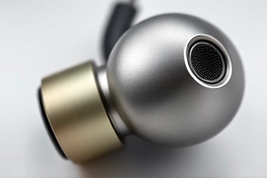 Close-up of premium earbud metallic texture and finish