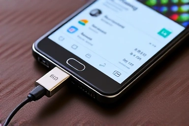 Galaxy smartphone with OTG USB flash drive plugged in
