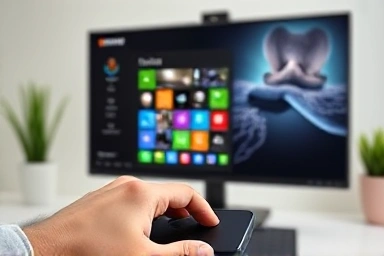 User interacting with Samsung DeX desktop interface via wireless peripherals.