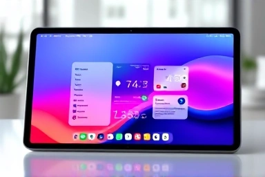 Samsung Galaxy tablet with One UI 7.1 interface, AI features, multitasking.