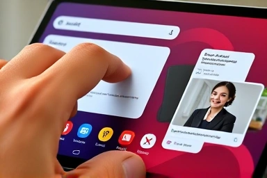 User interacting with Galaxy Tab AI summary and real-time translation.