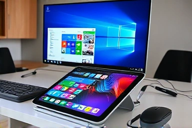 Galaxy Tab S10 Ultra DeX mode transforming into a desktop setup with external monitor and peripherals.