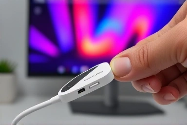Close-up of USB-C hub connecting Galaxy Tab to external devices